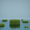 Abstract cylindrical fresh green grass podium 3D render illustration