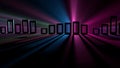 Abstract 3D animation of Hollow shape Rectangles in a row,dancing along with Multicolor spreading and moving light rays in
