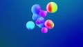 Abstract 3d background with beautiful rainbow colors gradient on wax bubbles metaball, spheres fly in air with inner