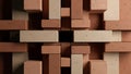 Abstract 3D Background with Interlocking Terracotta and Concrete Blocks Royalty Free Stock Photo