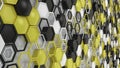 Abstract 3d background made of black, white and yellow hexagons on white background Royalty Free Stock Photo