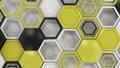 Abstract 3d background made of black, white and yellow hexagons on white background Royalty Free Stock Photo