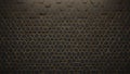 Abstract 3D Background with Overlapping Hexagon Shapes in Graphite with Gold Borders - 8k