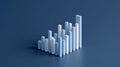Abstract 3 D Bar Chart Blue White Data Visualization Growth Success Minimalist Graphic image Royalty Free Stock Photo