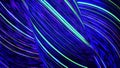 Abstract 3D black spirals with neon lines. Animation. Neon colorful lines are intertwined in voluminous black weave