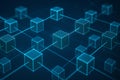Abstract 3D blockchain network with glowing connected blocks representing secure digital data flow Royalty Free Stock Photo