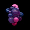 Abstract 3D blue and pink gradient color decorative realistic balls flying random on black background Royalty Free Stock Photo