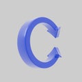 Abstract 3D blue twisted arrow figure on a white background, symbolizing a cycle or update. Ideal for use in interfaces