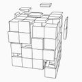 Abstract 3d broken cube. Composition with squares. 3d Vector illustration