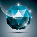 Abstract 3D cobalt shiny sphere with sparkles, sapphire glossy o Royalty Free Stock Photo