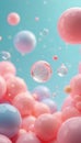 Abstract 3D composition with floating pastel spheres and bubbles. Light blue background with soft pink and pale blue orbs Royalty Free Stock Photo