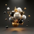 Abstract 3D composition of golden triangle and spheres on dark background Royalty Free Stock Photo