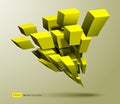 Abstract 3d composition of yellow cube shapes in perspective. Building geometric box objects. Vector construction.