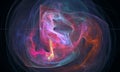 Abstract 3d cosmic vortex of nebula, blue violet cluster of substances or matters with red orange hues in deep dark space.