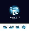 Abstract 3d cube logo design icon set blue Royalty Free Stock Photo