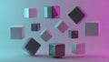 Abstract 3D Cubes Floating in Gradient Neon Light Royalty Free Stock Photo