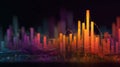 Abstract 3D data visualization with glowing bar and line graphs in vibrant colors on dark background Royalty Free Stock Photo