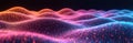 Abstract 3D data visualization with glowing particles forming wave like shapes. Dynamic illuminated landscape moves like ocean. Royalty Free Stock Photo