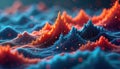 Abstract 3d data visualization landscape shows vibrant peaks, valleys representing information flow. Colorful peaks, valleys Royalty Free Stock Photo