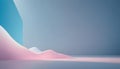 Abstract, 3D design with soft, flowing pink and white shapes in a light, minimal space. The scene is illuminated with a
