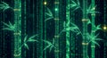 Digital Bamboo Forest Futuristic Nature with Binary Code and Futuristic Matrix Background Royalty Free Stock Photo