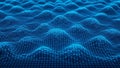 Abstract 3D digital rendering of a glowing blue wireframe mesh landscape with undulating terrain and interconnected Royalty Free Stock Photo