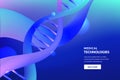 Abstract 3d DNA blue background. Vector illustration. Medical technology, biotechnology, science research concept