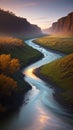 3d effect - A meandering river landscape Royalty Free Stock Photo