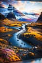 3d effect - A meandering river landscape Royalty Free Stock Photo