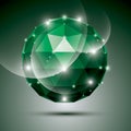 Abstract 3D emerald gala sphere with gemstone effect, green glossy orb created from triangles, eps10. Royalty Free Stock Photo