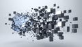 Abstract 3D explosion of digital data cubes Royalty Free Stock Photo