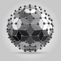 Abstract 3d faceted ball with spheres connections lines. Royalty Free Stock Photo