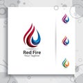 abstract 3d fire vector logo with modern design concept , red fire gas and oil element digital creative template for industrial c