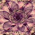 Abstract 3D flower with a detailed decorative flower of life symbol, all in dark pastel sepia tinted pink and purple