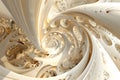 Abstract 3D Fractal Art, Exploring Swirling Beige and Gold Organic Forms in a Digital Sculpture, Revealing Intricat