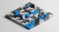 Abstract 3D geometric maze with blue and gray blocks in modern design Royalty Free Stock Photo