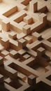Abstract 3D Geometric Maze Structure Made of Light Wood Cubes and Rectangular Blocks Creating a Labyrinthine Pattern Royalty Free Stock Photo