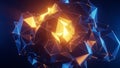 Abstract 3D Geometric Network Structure with Glowing Orange and Blue Light Effects image photo Royalty Free Stock Photo