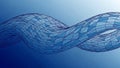 Abstract 3D geometric wireframe sculpture of a twisted ribbon shape on a gradient blue background Royalty Free Stock Photo