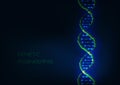 Abstract 3d glowing DNA structure spiral on modrn dark blue background. Royalty Free Stock Photo