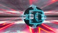 Abstract 3D glowing sphere in red tunnel background. Spaceship fly in hyperspace, 3D rendering