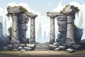 Abstract 2D greek stone pillars background environment for adventure or battle mobile game. Royalty Free Stock Photo