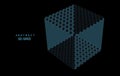 Abstract 3D grid cube. From blue dots and lines. Primitive object. 3D technology design. Futuristic wireframe structure for