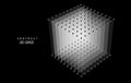 Abstract 3D grid cube. From circles and lines. Primitive object. 3D technology design. Futuristic wireframe structure for