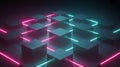 Abstract 3D grid with neon pink and teal lights geometric Royalty Free Stock Photo