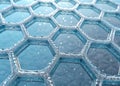 Abstract 3d hexagonal grid pattern in cool blue and teal tones futuristic digital background isolated on transparent background Royalty Free Stock Photo