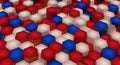 Abstract 3D hexagonal pattern in red, white, and blue geometric shapes Royalty Free Stock Photo