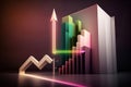 abstract 3d illustration of business graph with rising arrow in dark room Royalty Free Stock Photo