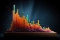 abstract 3d illustration of colorful digital sound wave on dark background, Stock chart, growth curve, graph, uptrend, chart Royalty Free Stock Photo