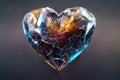 abstract 3d illustration of a cracked glass heart. Shattered broken diamond heart with glowing cracks